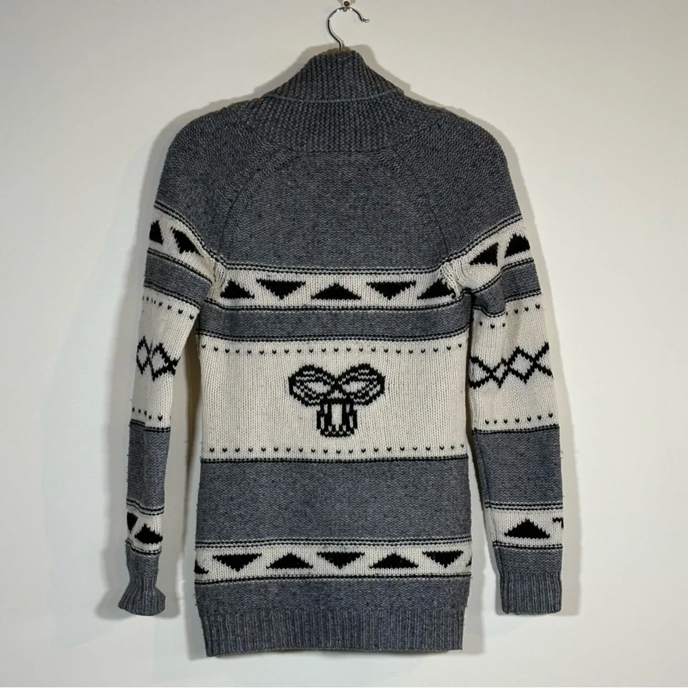 TNA 100% Lambswool Shawl Collar Cardigan Grey Cream Womens Size XS - Picture 8 of 10